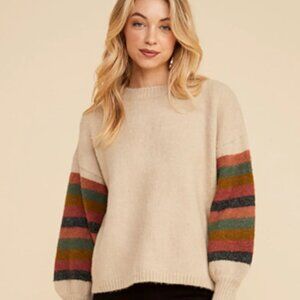 Lush Crew Neck Balloon Color Block Sleeve Sweater Size M